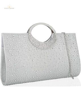 Dexmay Rhinestone Crystal Handle Clutch Wedding Evening Bag Bridal Purse